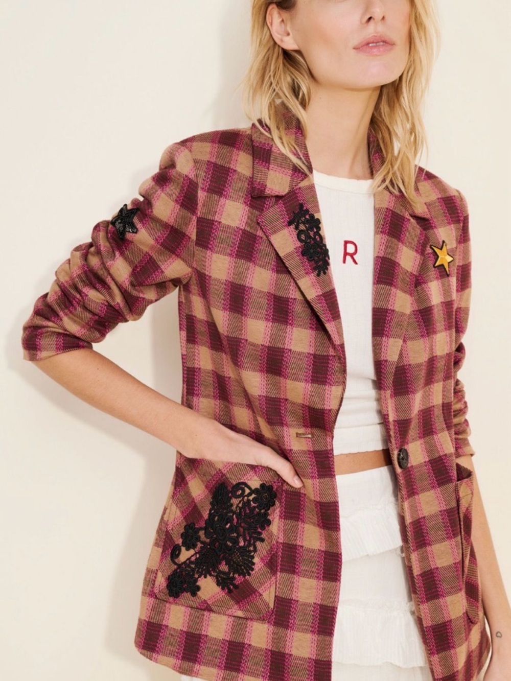 Avec Les Plaid Pin Blazer Jacket